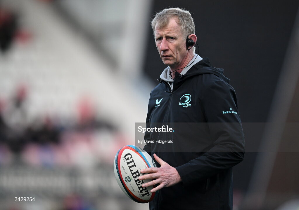 17 April 2026; Leinster head coach Leo Cullen before the United Rugby Championship match between Ulster and Leinster at Affidea Stadium in Belfast. Photo by David Fitzgerald/Sportsfile