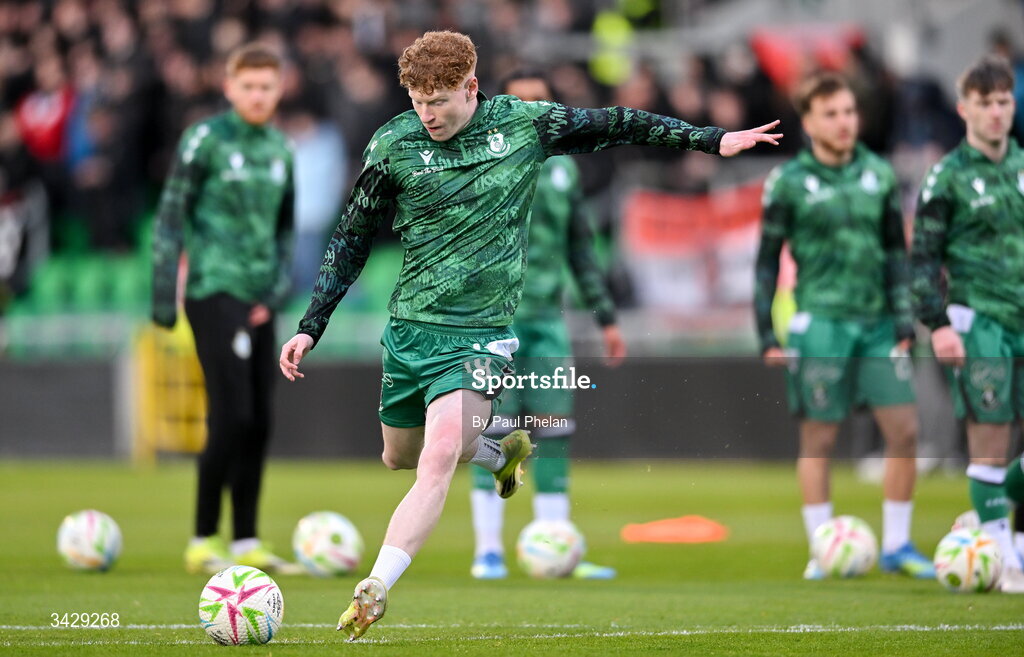 17 April 2026; Adam Brennan of Shamrock Rovers warms up before the SSE Airtricity Men's Premier Division match between Shamrock Rovers and Bohemians at Tallaght Stadium in Dublin. Photo by Paul Phelan/Sportsfile