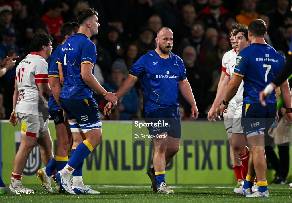 17 April 2026; Ed Byrne of Leinster during the United Rugby Championship match between Ulster and Leinster at Affidea Stadium in Belfast. Photo by Ramsey Cardy/Sportsfile