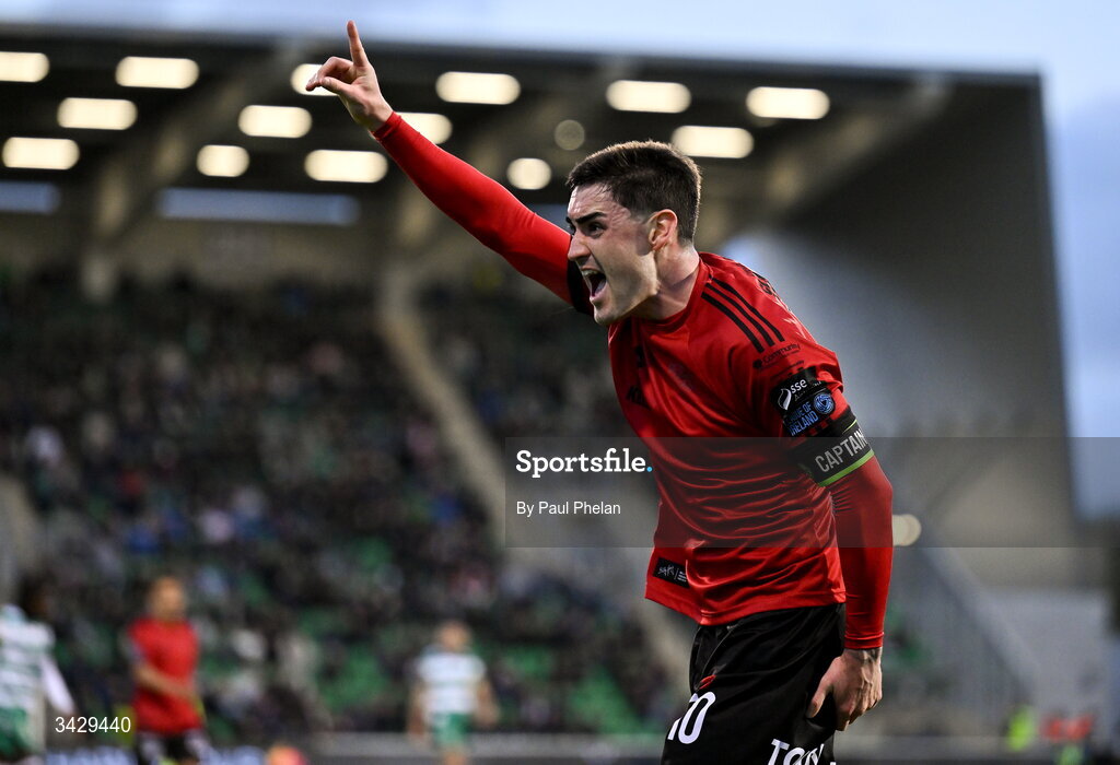 17 April 2026; Dawson Devoy of Bohemians reacts during the SSE Airtricity Men's Premier Division match between Shamrock Rovers and Bohemians at Tallaght Stadium in Dublin. Photo by Paul Phelan/Sportsfile