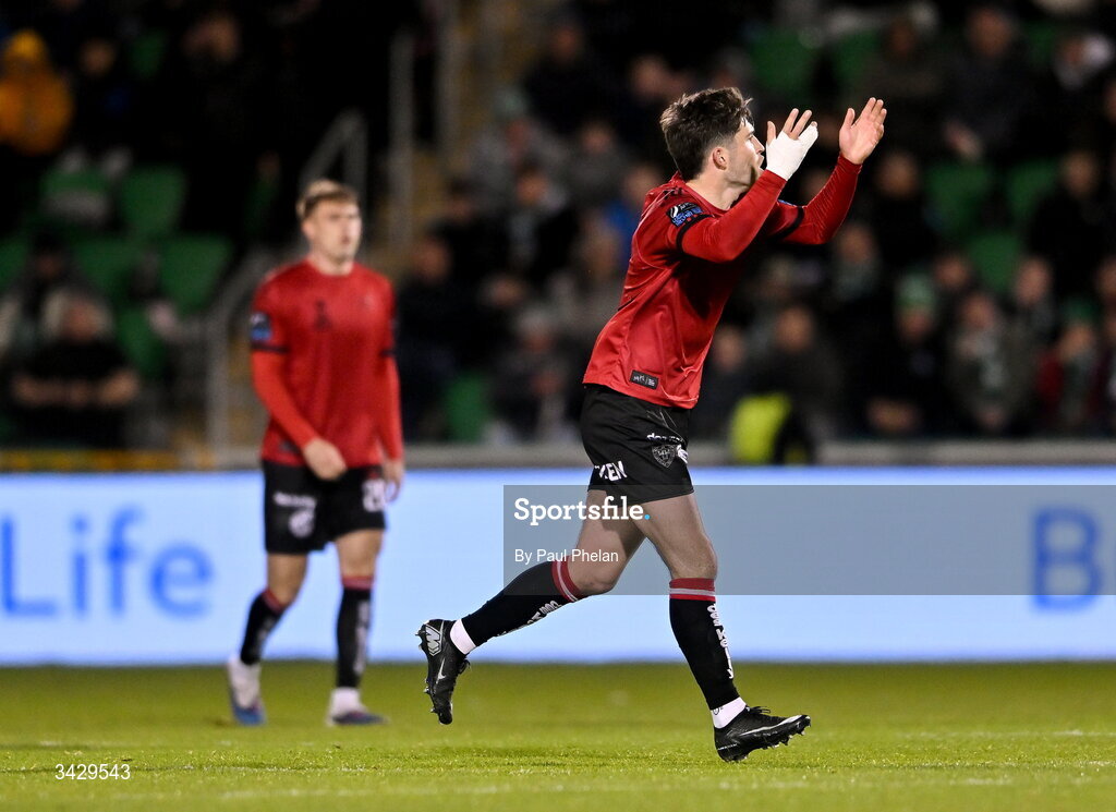17 April 2026; Colm Whelan of Bohemians celebrates after scoring his side's first goal during the SSE Airtricity Men's Premier Division match between Shamrock Rovers and Bohemians at Tallaght Stadium in Dublin. Photo by Paul Phelan/Sportsfile