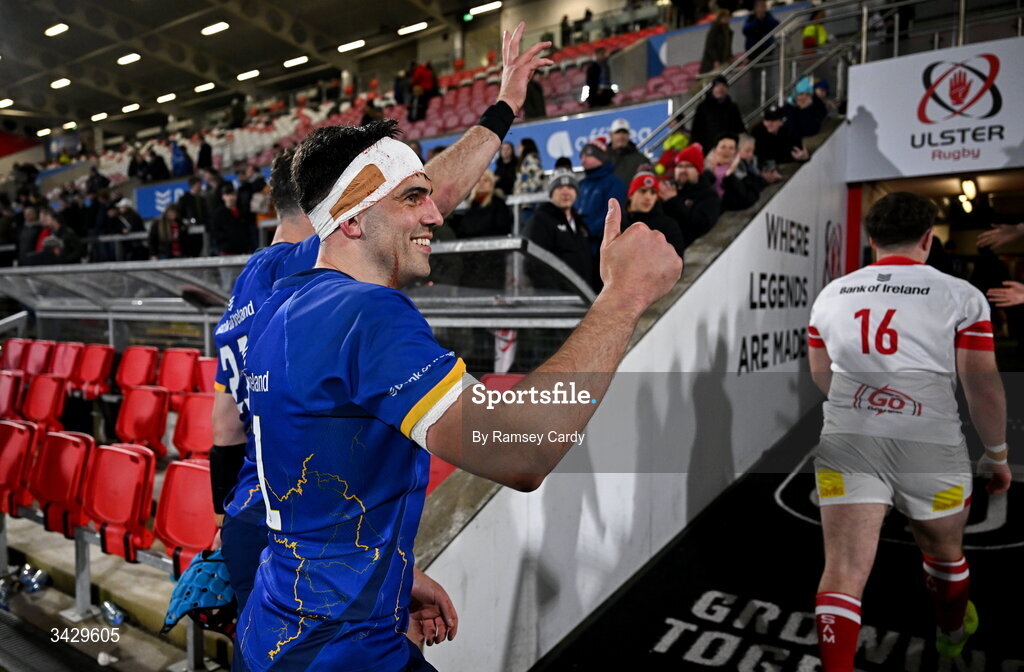 17 April 2026; Jimmy O'Brien of Leinster after the United Rugby Championship match between Ulster and Leinster at Affidea Stadium in Belfast. Photo by Ramsey Cardy/Sportsfile