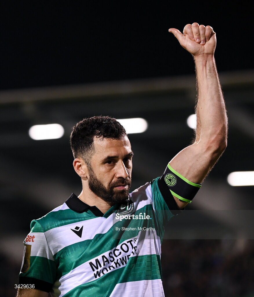 17 April 2026; Roberto Lopes of Shamrock Rovers celebrates after the SSE Airtricity Men's Premier Division match between Shamrock Rovers and Bohemians at Tallaght Stadium in Dublin. Photo by Stephen McCarthy/Sportsfile