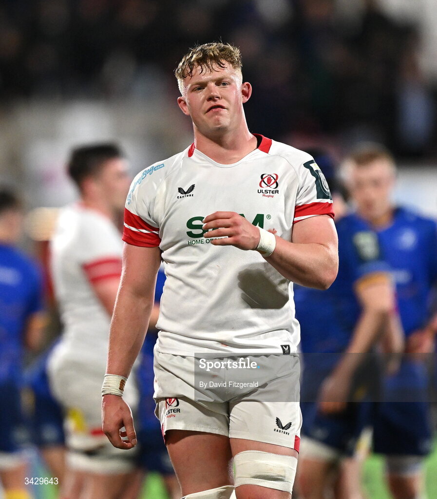 17 April 2026; Bryn Ward of Ulster after his side's defeat in the United Rugby Championship match between Ulster and Leinster at Affidea Stadium in Belfast. Photo by David Fitzgerald/Sportsfile