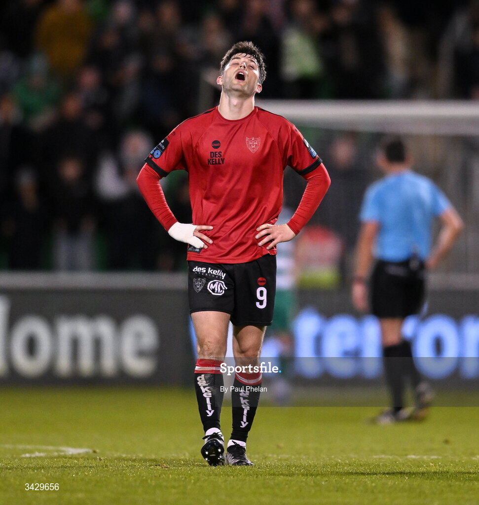 17 April 2026; Colm Whelan of Bohemians reacts after the SSE Airtricity Men's Premier Division match between Shamrock Rovers and Bohemians at Tallaght Stadium in Dublin. Photo by Paul Phelan/Sportsfile