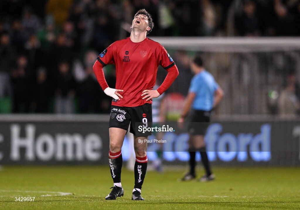 17 April 2026; Colm Whelan of Bohemians reacts after the SSE Airtricity Men's Premier Division match between Shamrock Rovers and Bohemians at Tallaght Stadium in Dublin. Photo by Paul Phelan/Sportsfile