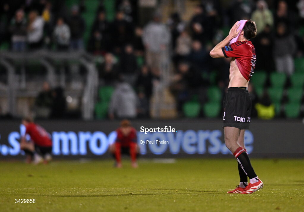 17 April 2026; Patrick Hickey of Bohemians reacts after the SSE Airtricity Men's Premier Division match between Shamrock Rovers and Bohemians at Tallaght Stadium in Dublin. Photo by Paul Phelan/Sportsfile