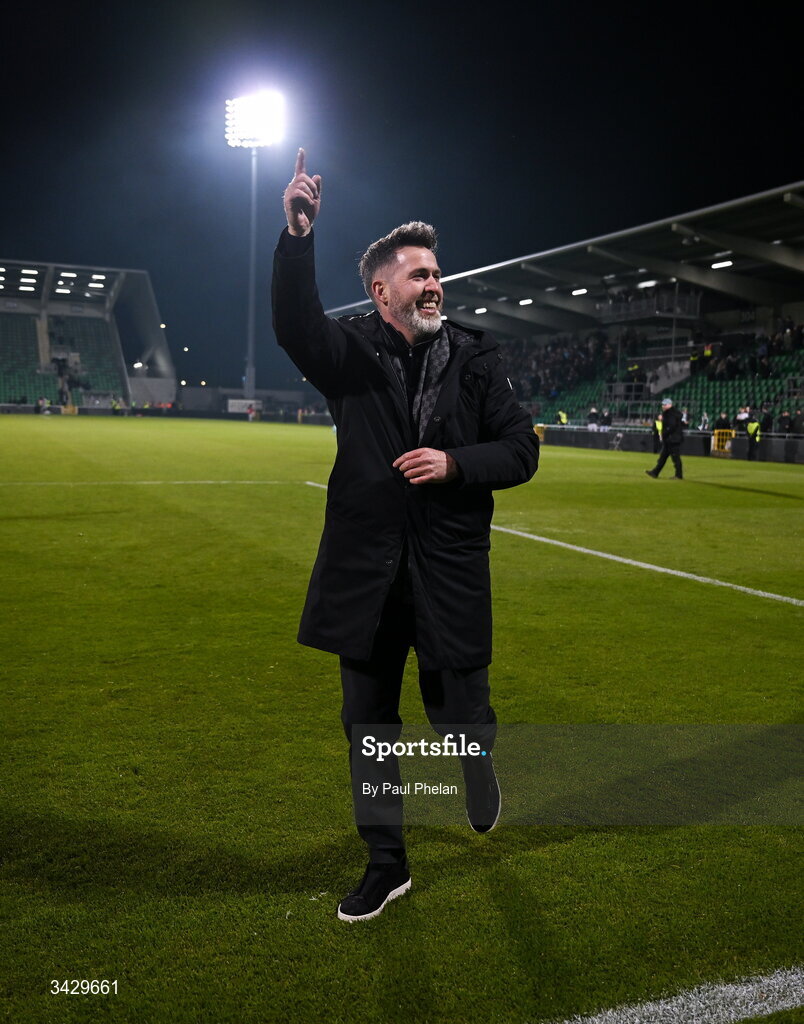 17 April 2026; Shamrock Rovers manager Stephen Bradley celebrates after the SSE Airtricity Men's Premier Division match between Shamrock Rovers and Bohemians at Tallaght Stadium in Dublin. Photo by Paul Phelan/Sportsfile