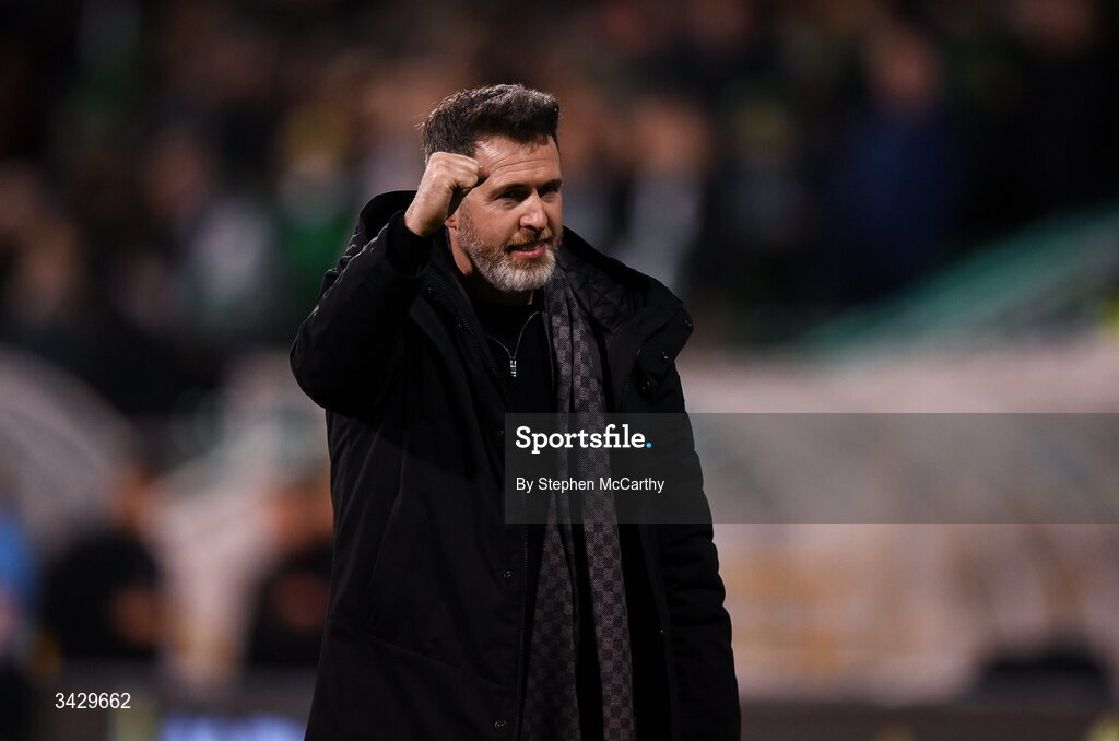 17 April 2026; Shamrock Rovers manager Stephen Bradley celebrates after the SSE Airtricity Men's Premier Division match between Shamrock Rovers and Bohemians at Tallaght Stadium in Dublin. Photo by Stephen McCarthy/Sportsfile
