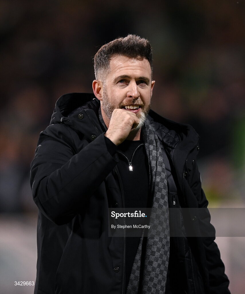 17 April 2026; Shamrock Rovers manager Stephen Bradley celebrates after the SSE Airtricity Men's Premier Division match between Shamrock Rovers and Bohemians at Tallaght Stadium in Dublin. Photo by Stephen McCarthy/Sportsfile