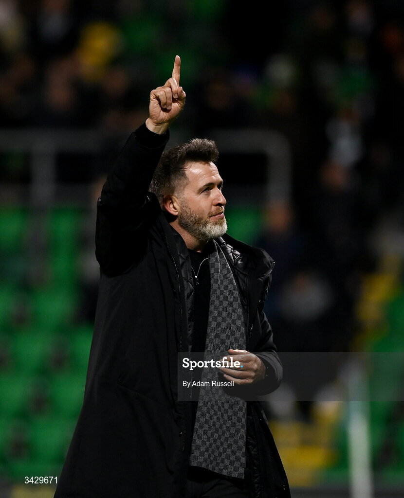 17 April 2026; Shamrock Rovers manager Stephen Bradley celebrates after the SSE Airtricity Men's Premier Division match between Shamrock Rovers and Bohemians at Tallaght Stadium in Dublin. Photo by Adam Russell/Sportsfile