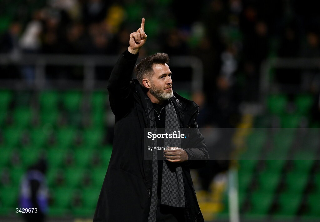 17 April 2026; Shamrock Rovers manager Stephen Bradley celebrates after the SSE Airtricity Men's Premier Division match between Shamrock Rovers and Bohemians at Tallaght Stadium in Dublin. Photo by Adam Russell/Sportsfile