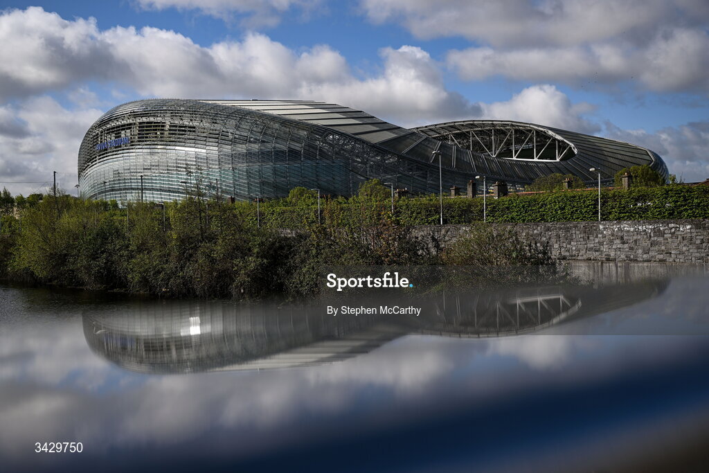 18 April 2026; A general view outside the Aviva Stadium before the 2027 FIFA Women’s World Cup Qualifier match between Republic of Ireland and Poland at the Aviva Stadium in Dublin. Photo by Stephen McCarthy/Sportsfile