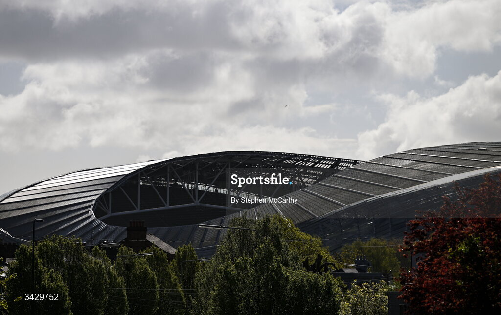 18 April 2026; A general view outside the Aviva Stadium before the 2027 FIFA Women’s World Cup Qualifier match between Republic of Ireland and Poland at the Aviva Stadium in Dublin. Photo by Stephen McCarthy/Sportsfile