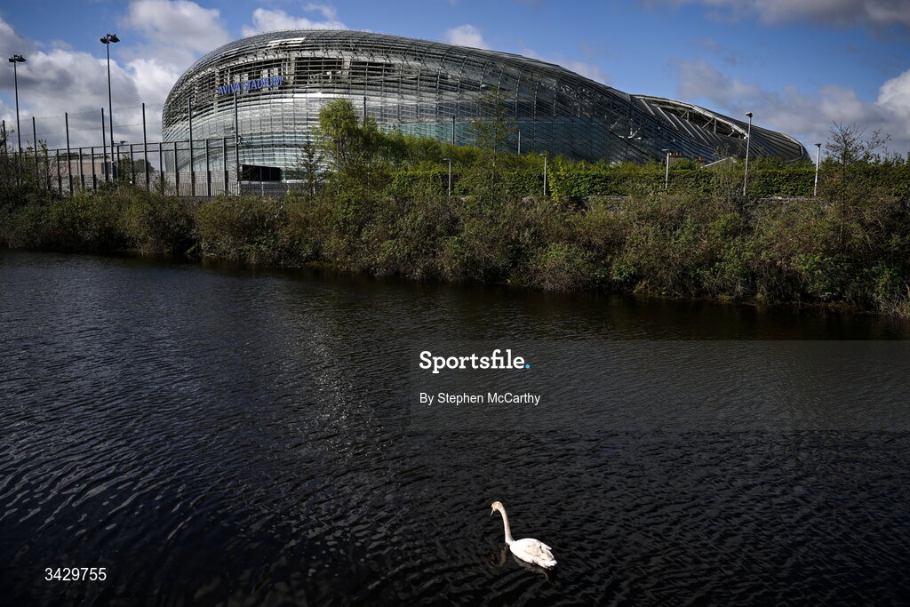 18 April 2026; A general view outside the Aviva Stadium before the 2027 FIFA Women’s World Cup Qualifier match between Republic of Ireland and Poland at the Aviva Stadium in Dublin. Photo by Stephen McCarthy/Sportsfile