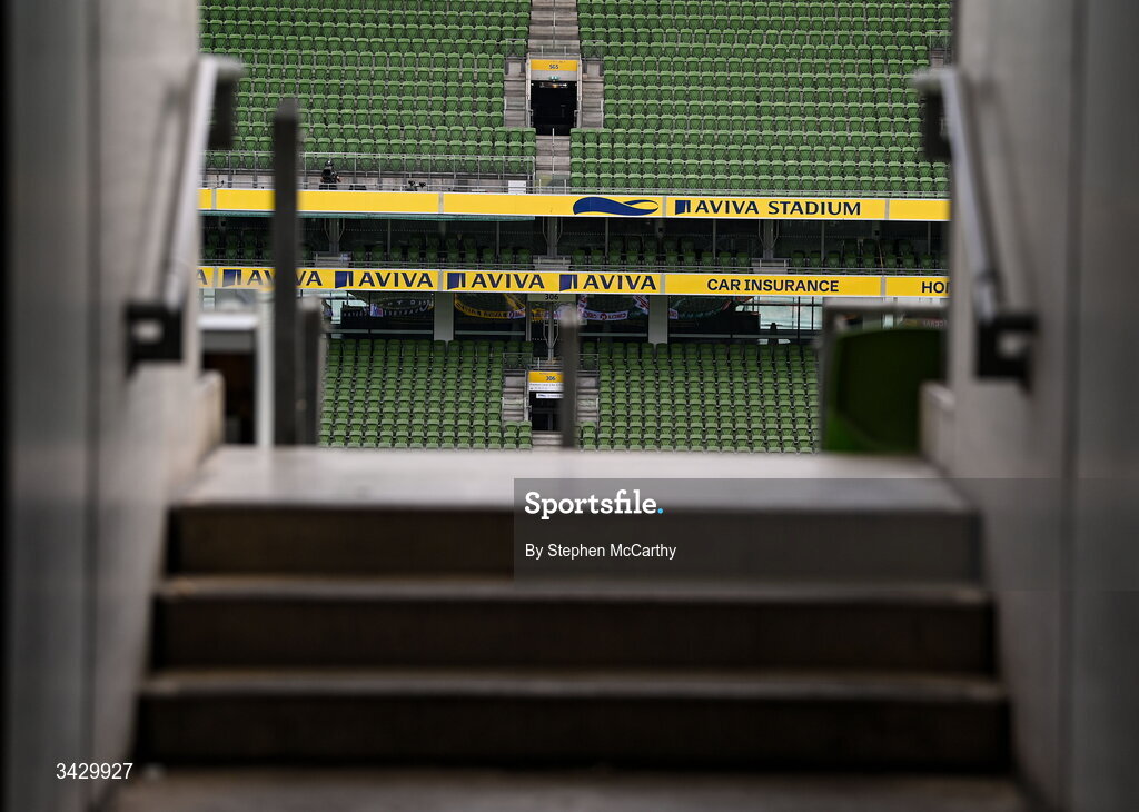 18 April 2026; A general view inside the Aviva Stadium before the 2027 FIFA Women’s World Cup Qualifier match between Republic of Ireland and Poland at the Aviva Stadium in Dublin. Photo by Stephen McCarthy/Sportsfile