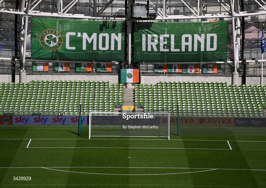 18 April 2026; A general view inside the Aviva Stadium before the 2027 FIFA Women’s World Cup Qualifier match between Republic of Ireland and Poland at the Aviva Stadium in Dublin. Photo by Stephen McCarthy/Sportsfile