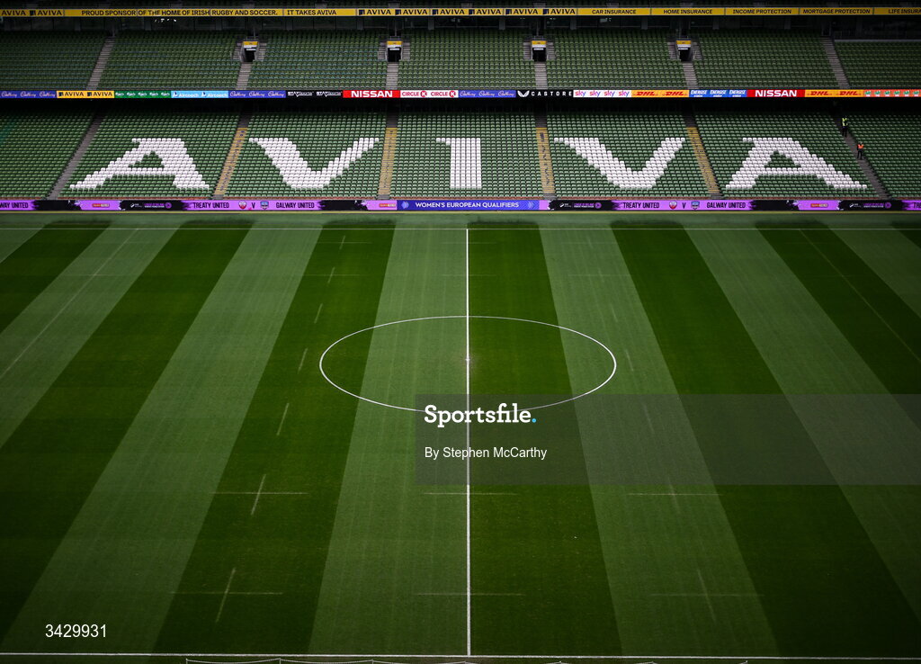 18 April 2026; A general view inside the Aviva Stadium before the 2027 FIFA Women’s World Cup Qualifier match between Republic of Ireland and Poland at the Aviva Stadium in Dublin. Photo by Stephen McCarthy/Sportsfile