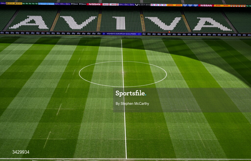 18 April 2026; A general view inside the Aviva Stadium before the 2027 FIFA Women’s World Cup Qualifier match between Republic of Ireland and Poland at the Aviva Stadium in Dublin. Photo by Stephen McCarthy/Sportsfile