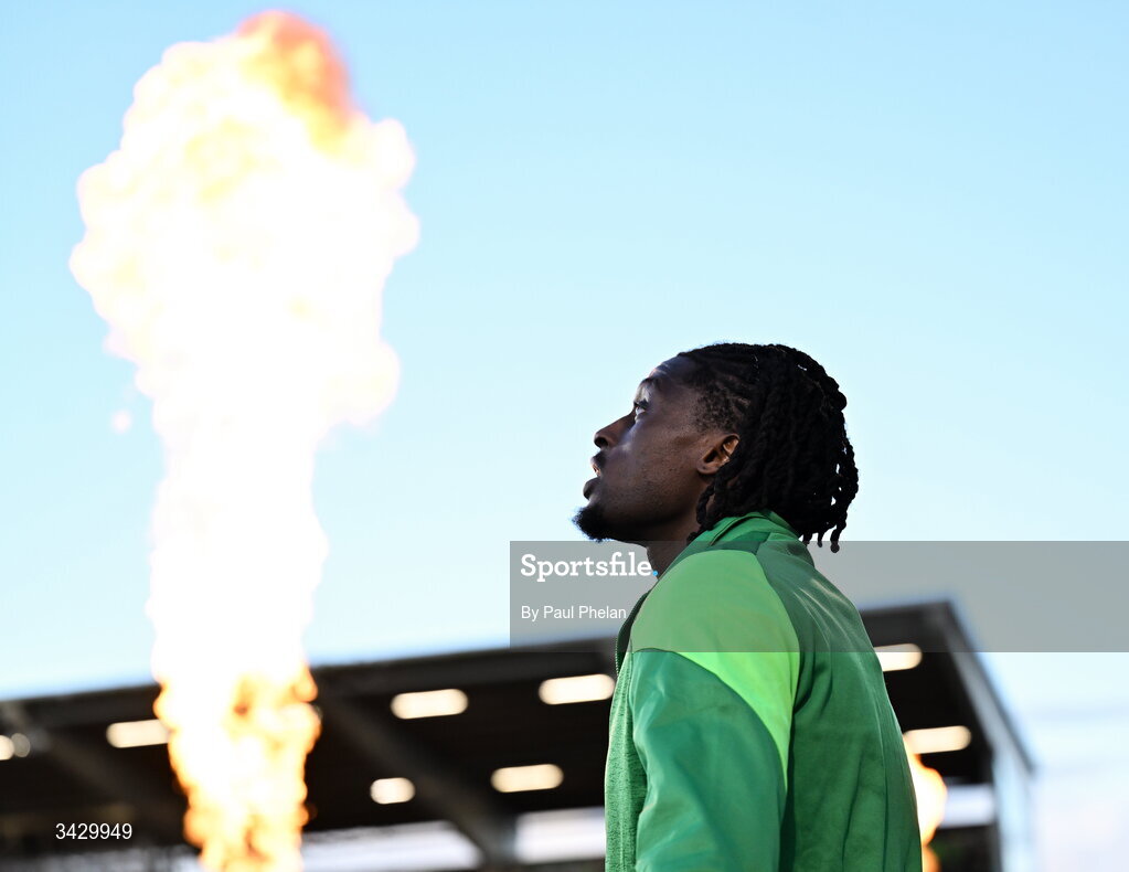 17 April 2026; Tunmise Sobowale of Shamrock Rovers walks out before the SSE Airtricity Men's Premier Division match between Shamrock Rovers and Bohemians at Tallaght Stadium in Dublin. Photo by Paul Phelan/Sportsfile