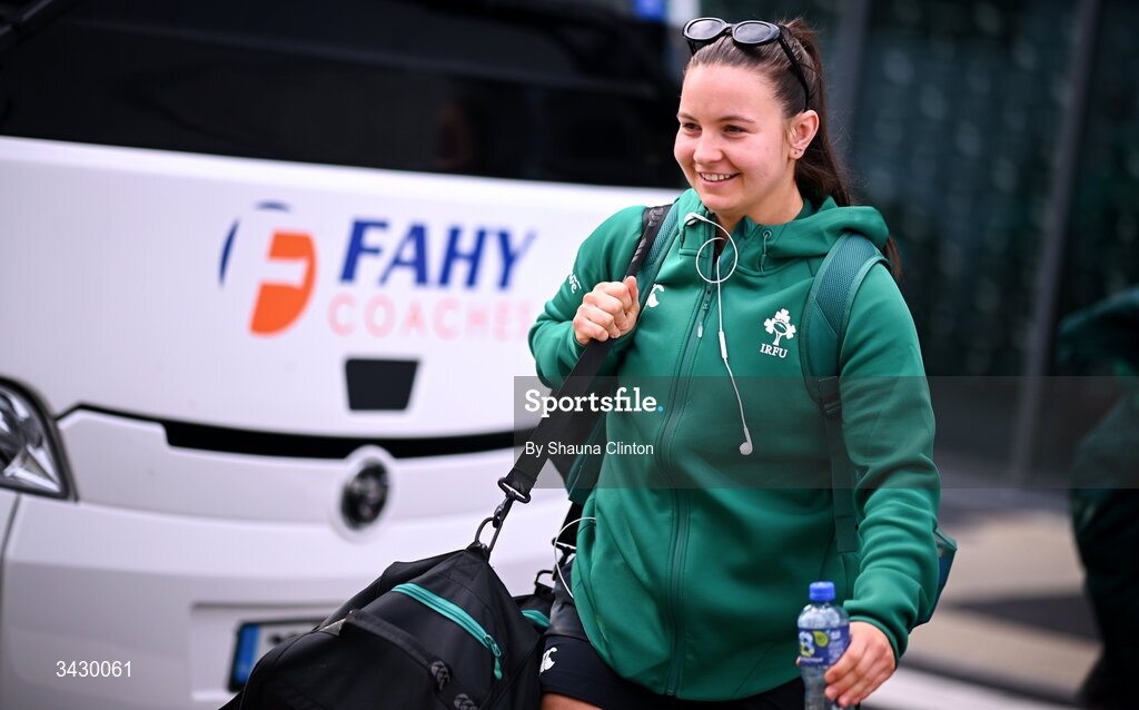 18 April 2026; Sarah Delaney of Ireland arrives ahead of the Women's U21 Six Nations Series match between Ireland and Italy at Dexcom Stadium in Galway. Photo by Shauna Clinton/Sportsfile