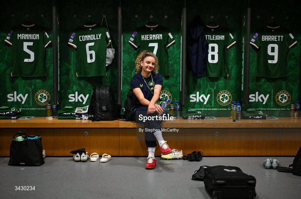 18 April 2026; Leanne Kiernan of Republic of Ireland before the 2027 FIFA Women’s World Cup Qualifier match between Republic of Ireland and Poland at the Aviva Stadium in Dublin. Photo by Stephen McCarthy/Sportsfile