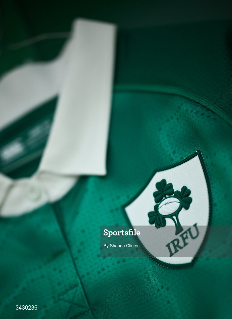 18 April 2026; The jersey of Erin King of Ireland is seen hanging in the dressing-room ahead of the Women's Six Nations Rugby Championship match between Ireland and Italy at Dexcom Stadium in Galway. Photo by Shauna Clinton/Sportsfile