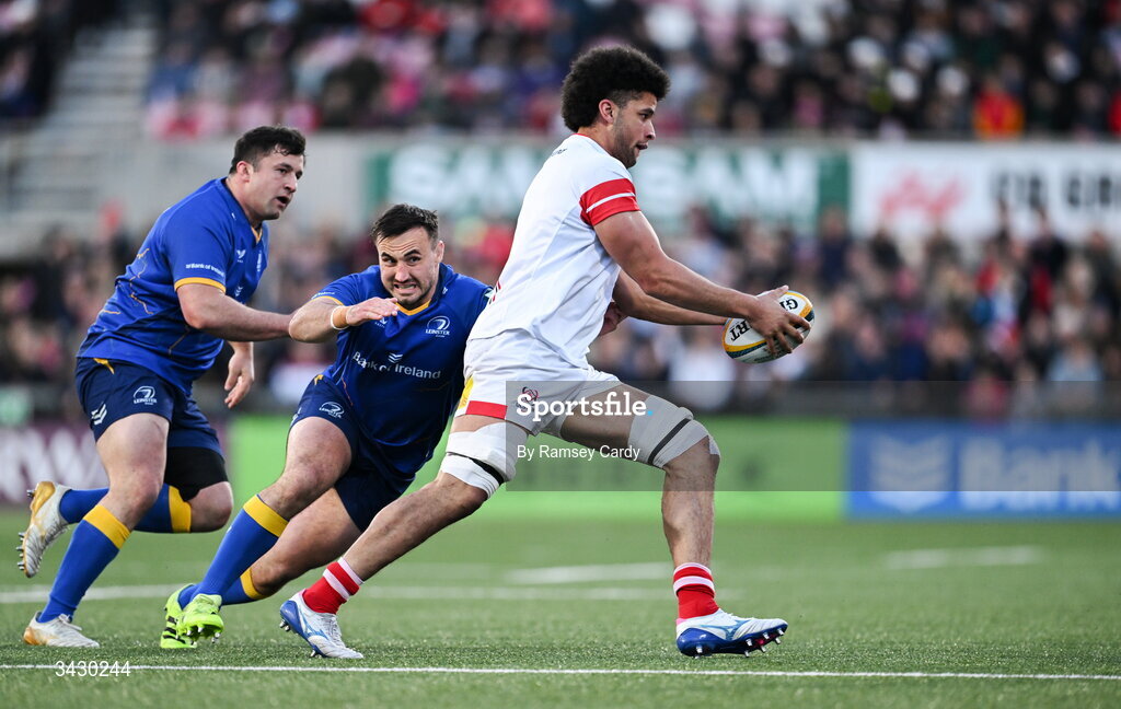 17 April 2026; Cormac Izuchukwu of Ulster during the United Rugby Championship match between Ulster and Leinster at Affidea Stadium in Belfast. Photo by Ramsey Cardy/Sportsfile