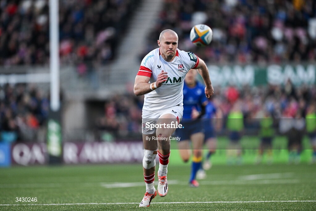 17 April 2026; Jacob Stockdale of Ulster during the United Rugby Championship match between Ulster and Leinster at Affidea Stadium in Belfast. Photo by Ramsey Cardy/Sportsfile