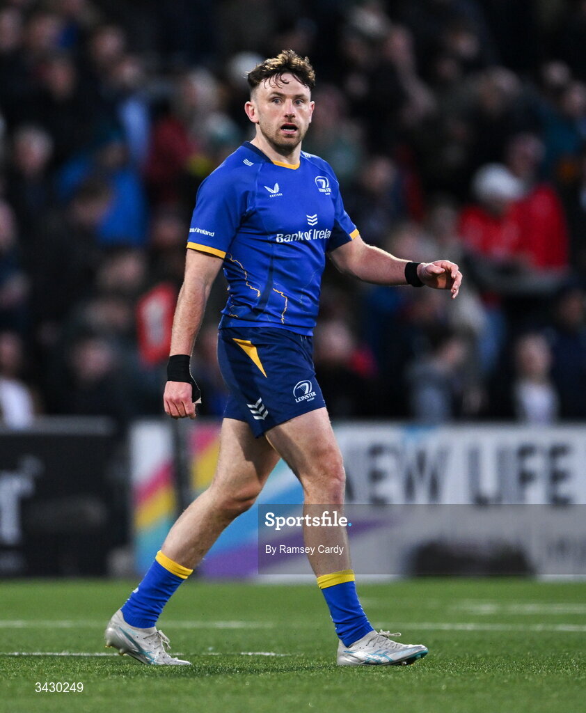 17 April 2026; Hugo Keenan of Leinster during the United Rugby Championship match between Ulster and Leinster at Affidea Stadium in Belfast. Photo by Ramsey Cardy/Sportsfile