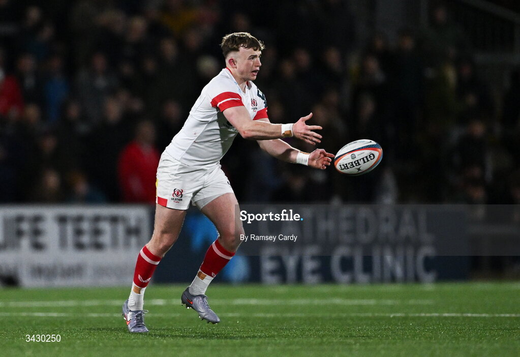 17 April 2026; Jack Murphy of Ulster during the United Rugby Championship match between Ulster and Leinster at Affidea Stadium in Belfast. Photo by Ramsey Cardy/Sportsfile