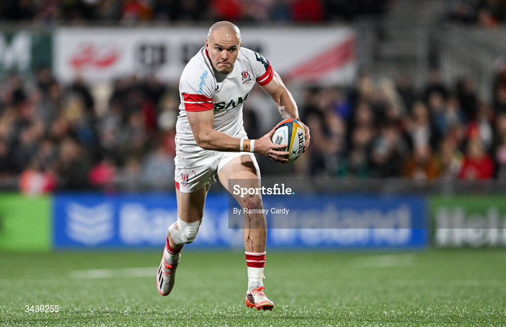 17 April 2026; Jacob Stockdale of Ulster during the United Rugby Championship match between Ulster and Leinster at Affidea Stadium in Belfast. Photo by Ramsey Cardy/Sportsfile