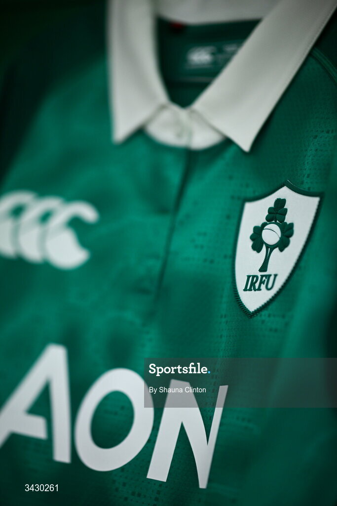18 April 2026; The jersey of Aoife Wafer of Ireland is seen hanging in the dressing-room ahead of the Women's Six Nations Rugby Championship match between Ireland and Italy at Dexcom Stadium in Galway. Photo by Shauna Clinton/Sportsfile