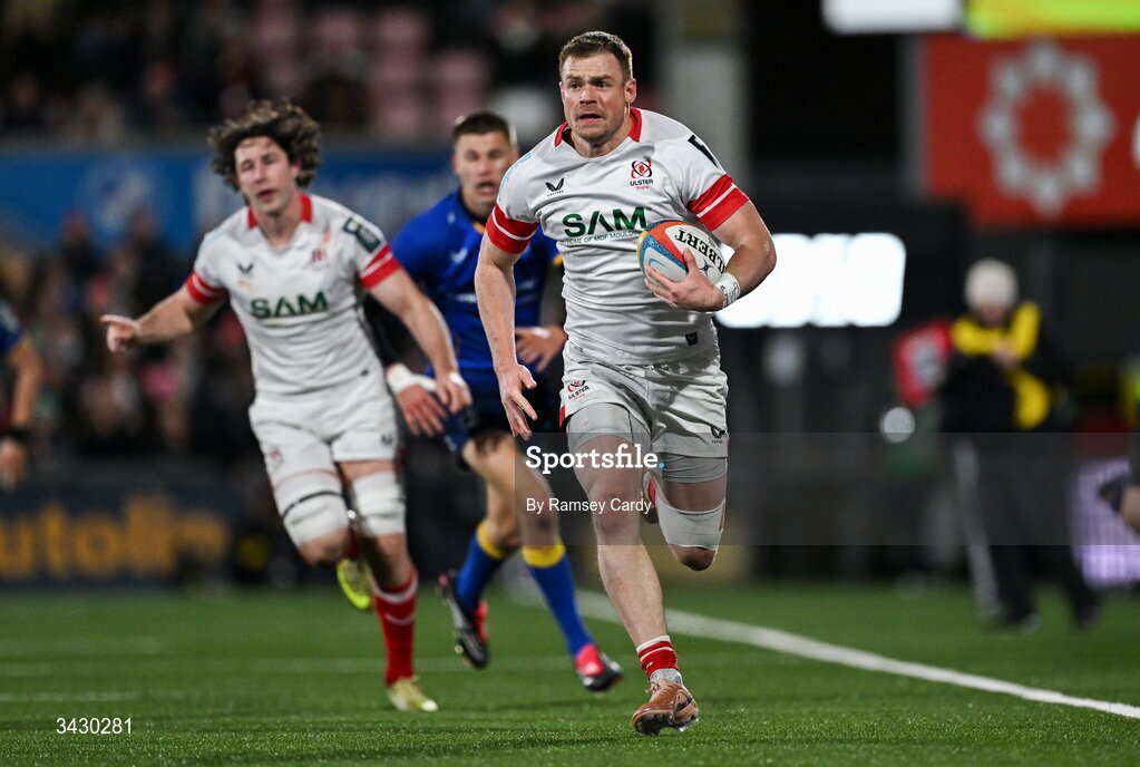 17 April 2026; Zac Ward of Ulster during the United Rugby Championship match between Ulster and Leinster at Affidea Stadium in Belfast. Photo by Ramsey Cardy/Sportsfile