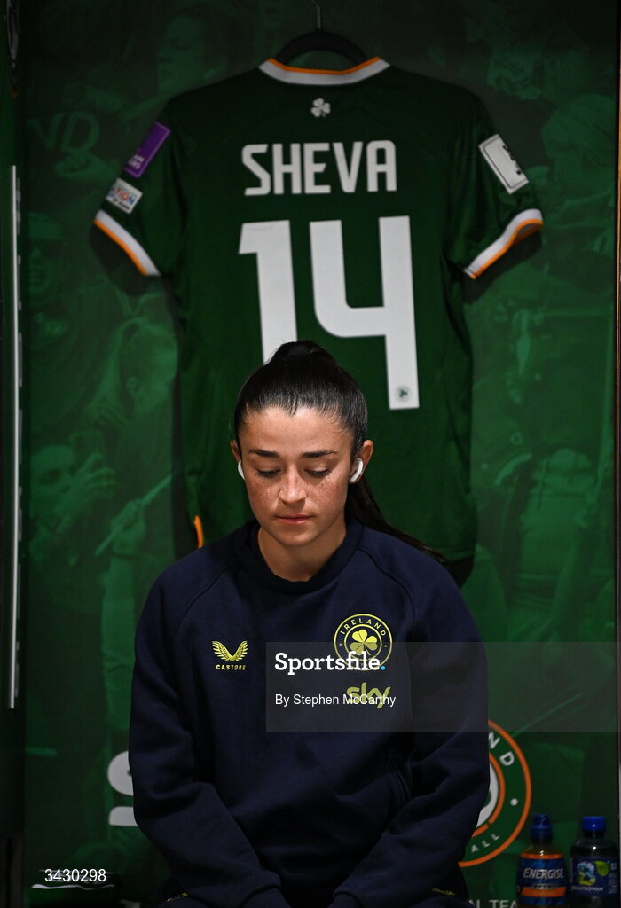 18 April 2026; Marissa Sheva of Republic of Ireland before the 2027 FIFA Women’s World Cup Qualifier match between Republic of Ireland and Poland at the Aviva Stadium in Dublin. Photo by Stephen McCarthy/Sportsfile