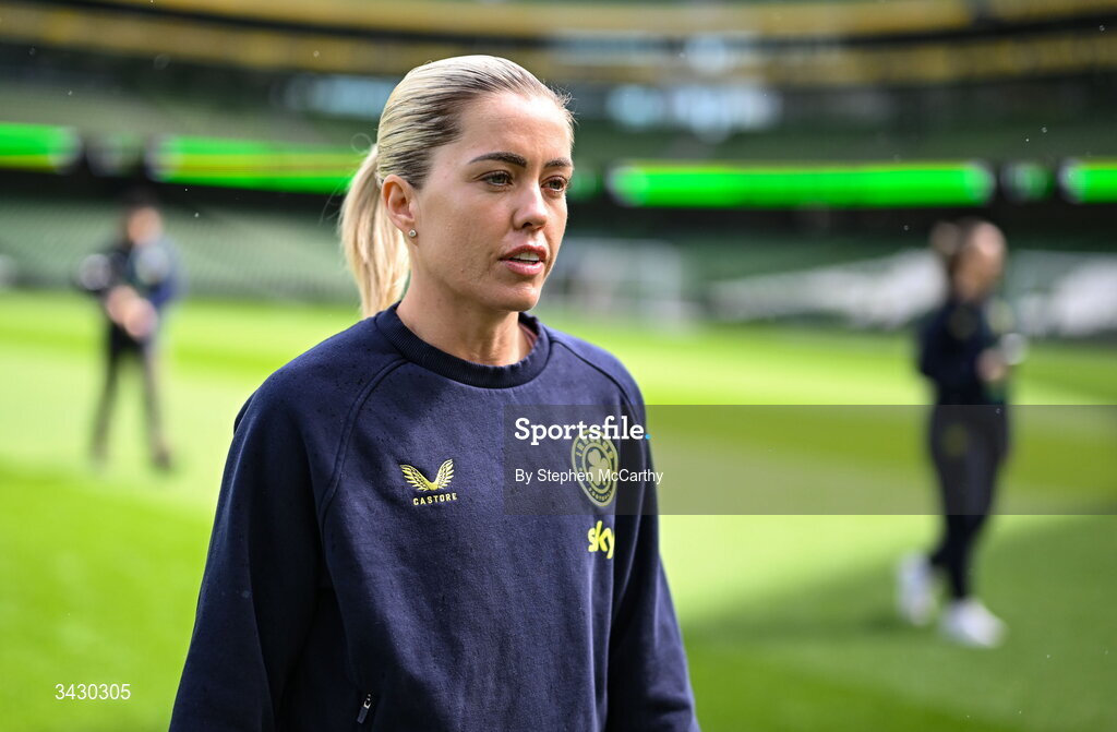 18 April 2026; Denise O’Sullivan of Republic of Ireland before the 2027 FIFA Women’s World Cup Qualifier match between Republic of Ireland and Poland at the Aviva Stadium in Dublin. Photo by Stephen McCarthy/Sportsfile