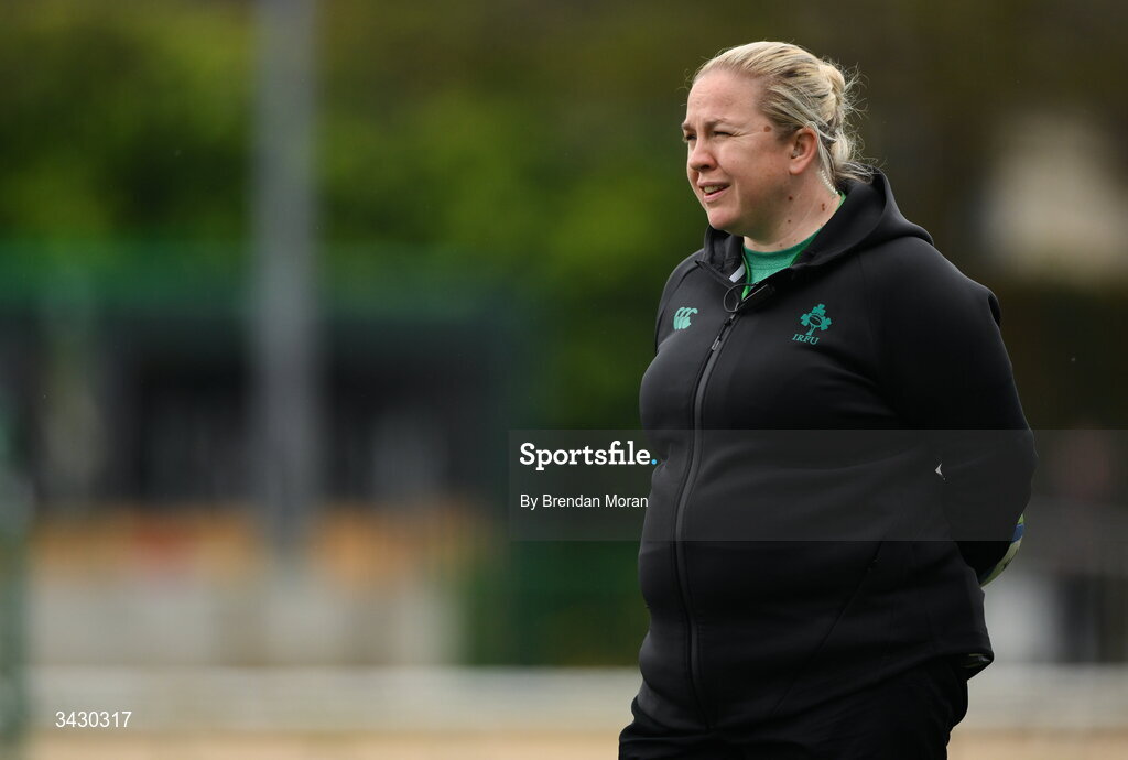 18 April 2026; Ireland head coach Niamh Briggs before the Women's U21 Six Nations Series match between Ireland and Italy at Dexcom Stadium in Galway. Photo by Brendan Moran/Sportsfile