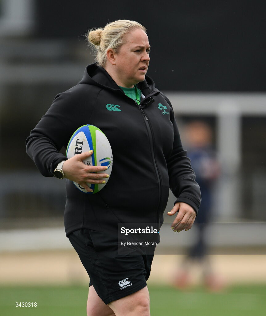 18 April 2026; Ireland head coach Niamh Briggs before the Women's U21 Six Nations Series match between Ireland and Italy at Dexcom Stadium in Galway. Photo by Brendan Moran/Sportsfile