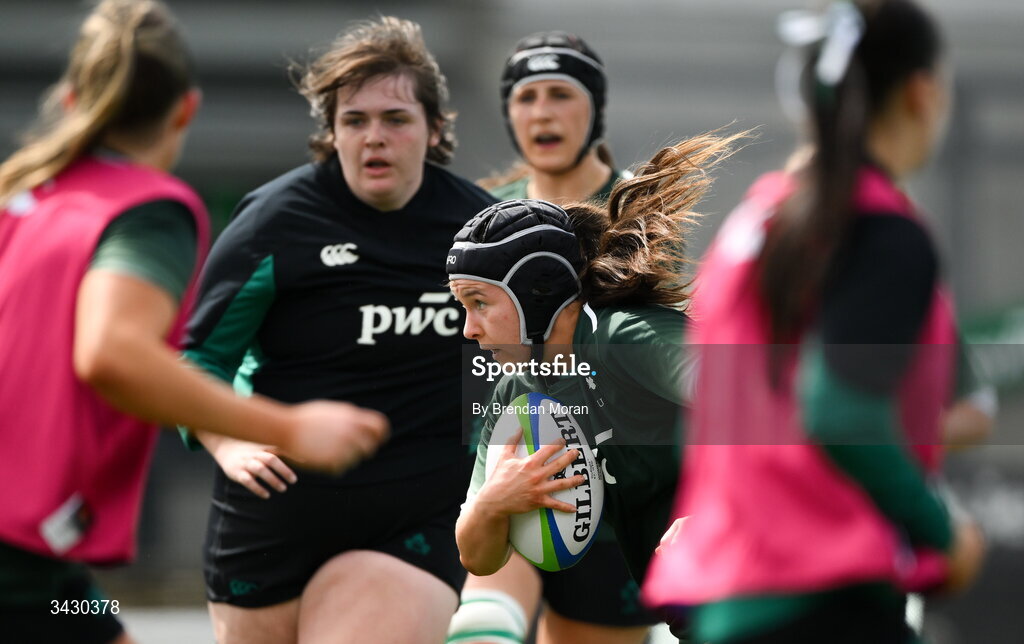 18 April 2026; Sarah Delaney of Ireland warms-up before the Women's U21 Six Nations Series match between Ireland and Italy at Dexcom Stadium in Galway. Photo by Brendan Moran/Sportsfile