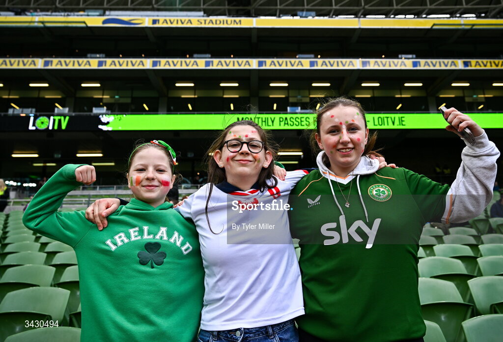 18 April 2026; Republic of Ireland and Poland supporters before the 2027 FIFA Women’s World Cup Qualifier match between Republic of Ireland and Poland at the Aviva Stadium in Dublin. Photo by Tyler Miller/Sportsfile