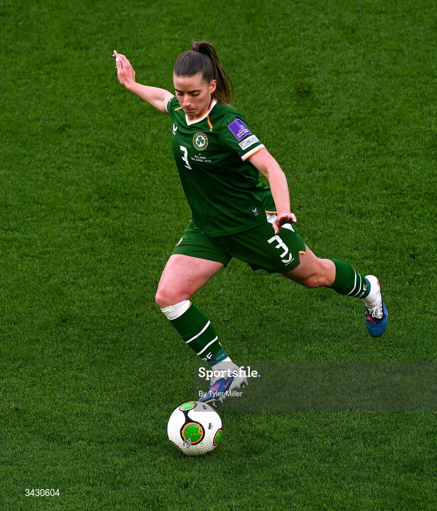 18 April 2026; Chloe Mustaki of Republic of Ireland during the 2027 FIFA Women’s World Cup Qualifier match between Republic of Ireland and Poland at the Aviva Stadium in Dublin. Photo by Tyler Miller/Sportsfile
