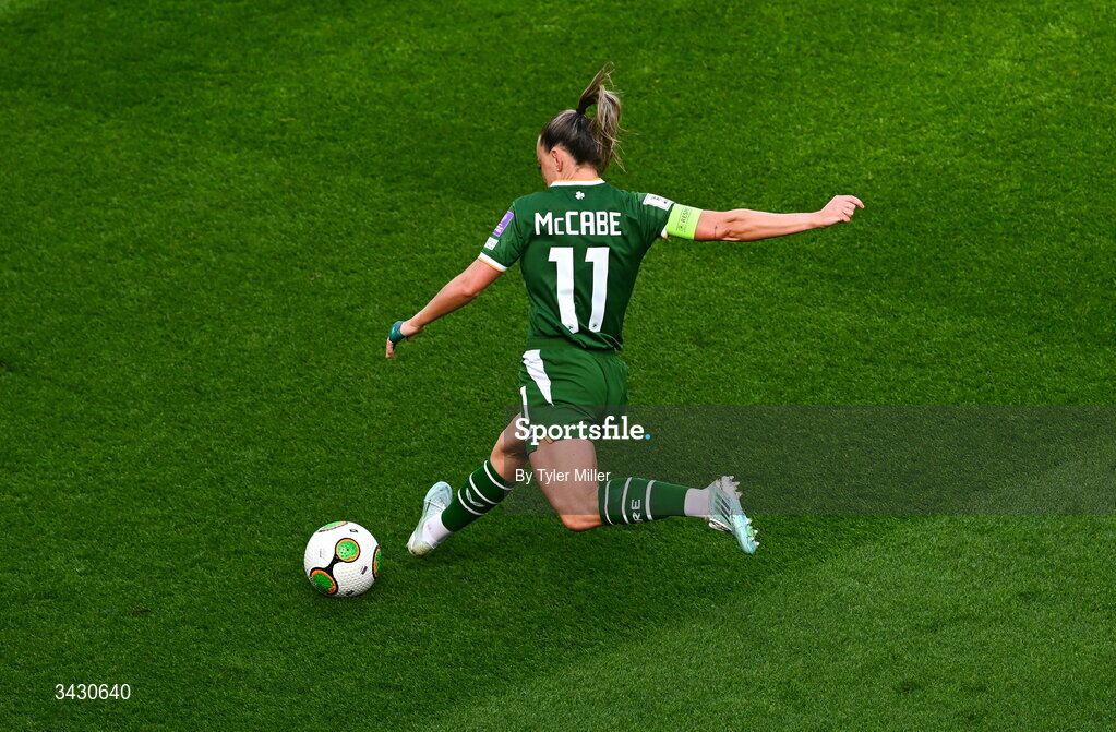 18 April 2026; Katie McCabe of Republic of Ireland during the 2027 FIFA Women’s World Cup Qualifier match between Republic of Ireland and Poland at the Aviva Stadium in Dublin. Photo by Tyler Miller/Sportsfile