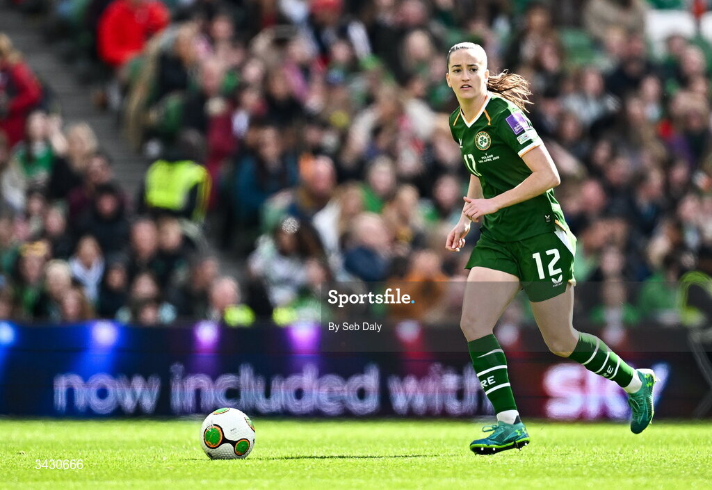 18 April 2026; Anna Patten of Republic of Ireland during the 2027 FIFA Women’s World Cup Qualifier match between Republic of Ireland and Poland at the Aviva Stadium in Dublin. Photo by Seb Daly/Sportsfile
