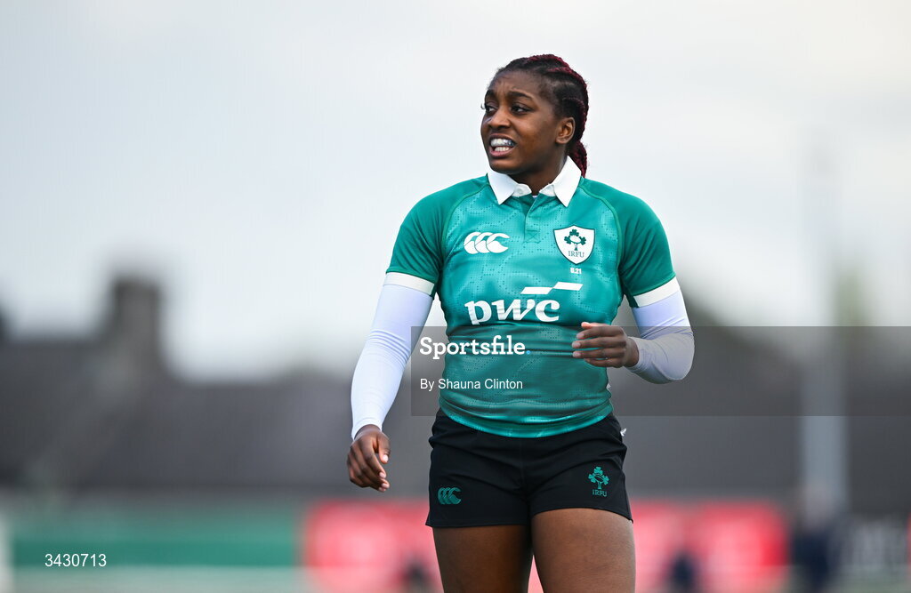 18 April 2026; Chisom Ugwueru of Ireland during the Women's U21 Six Nations Series match between Ireland and Italy at Dexcom Stadium in Galway. Photo by Shauna Clinton/Sportsfile