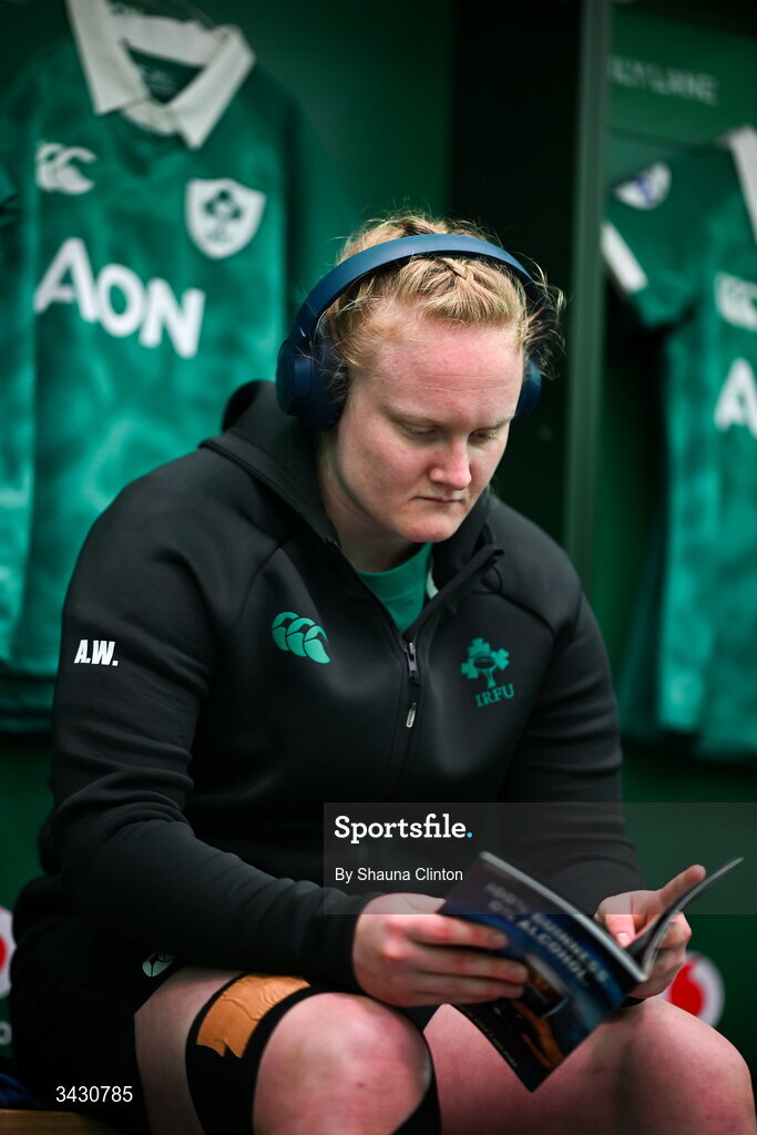 18 April 2026; Aoife Wafer of Ireland before the Women's Six Nations Rugby Championship match between Ireland and Italy at Dexcom Stadium in Galway. Photo by Shauna Clinton/Sportsfile