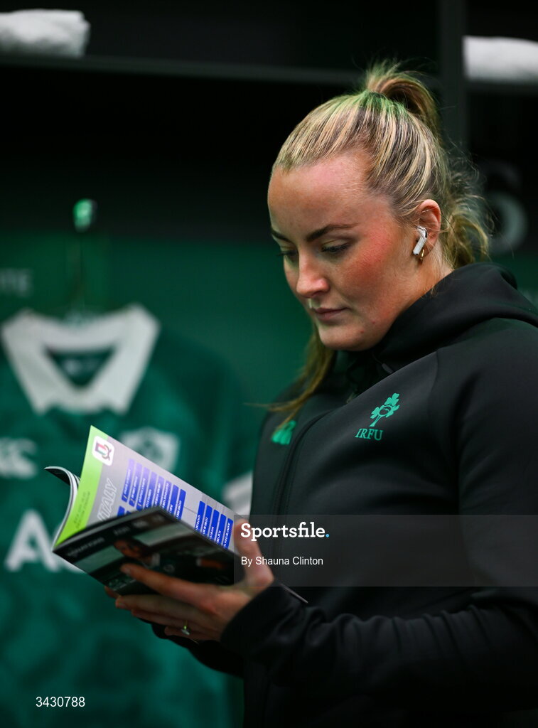18 April 2026; Fiona Tuite of Ireland before the Women's Six Nations Rugby Championship match between Ireland and Italy at Dexcom Stadium in Galway. Photo by Shauna Clinton/Sportsfile