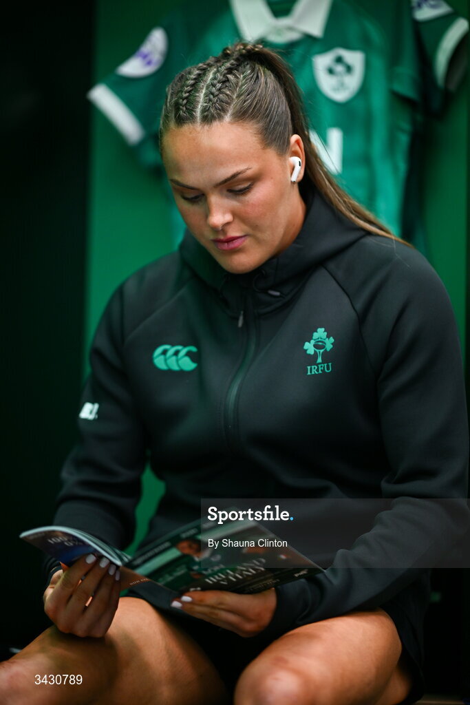 18 April 2026; Béibhinn Parsons Ireland before the Women's Six Nations Rugby Championship match between Ireland and Italy at Dexcom Stadium in Galway. Photo by Shauna Clinton/Sportsfile