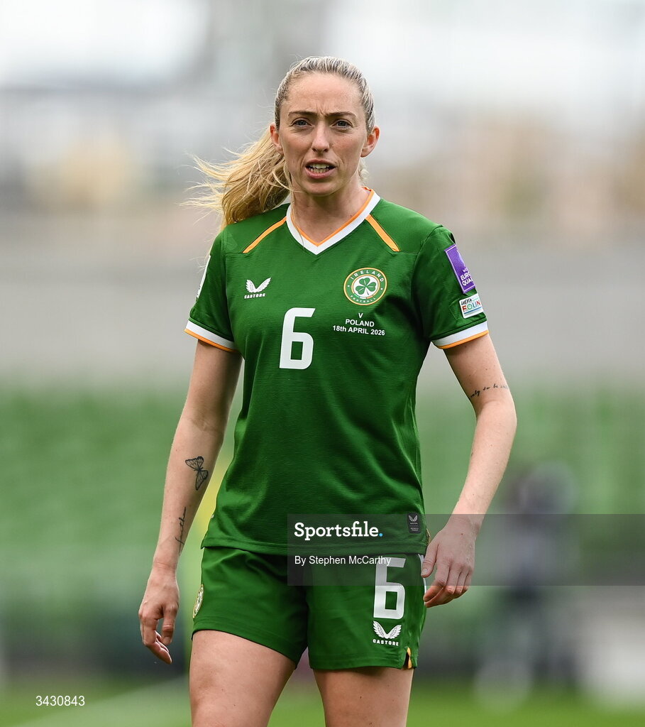 18 April 2026; Megan Connolly of Republic of Ireland during the 2027 FIFA Women’s World Cup Qualifier match between Republic of Ireland and Poland at the Aviva Stadium in Dublin. Photo by Stephen McCarthy/Sportsfile
