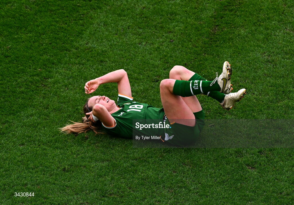 18 April 2026; Kyra Carusa of Republic of Ireland during the 2027 FIFA Women’s World Cup Qualifier match between Republic of Ireland and Poland at the Aviva Stadium in Dublin. Photo by Tyler Miller/Sportsfile