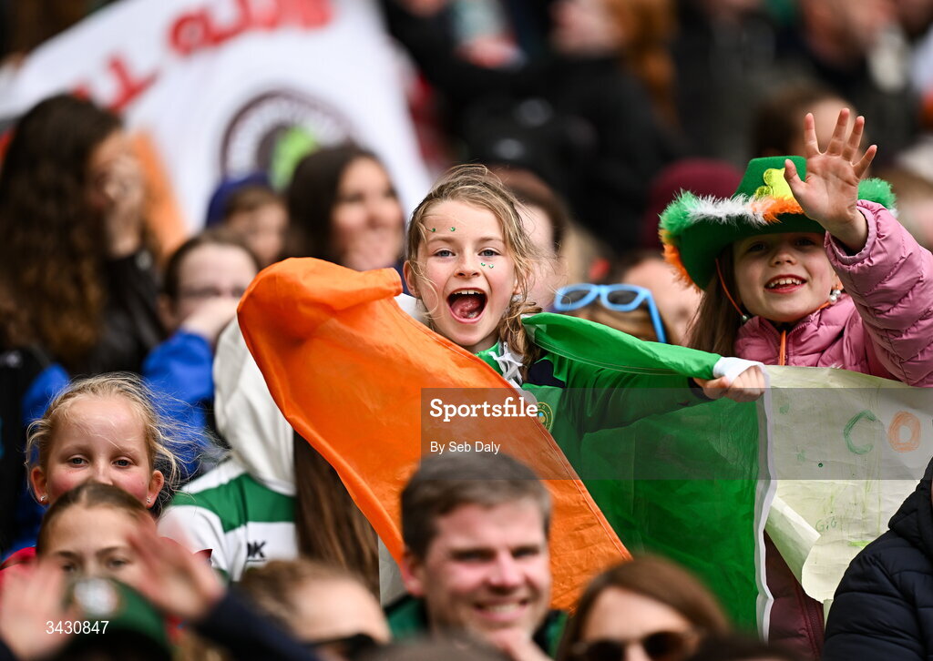 18 April 2026; Republic of Ireland supporters during the 2027 FIFA Women’s World Cup Qualifier match between Republic of Ireland and Poland at the Aviva Stadium in Dublin. Photo by Seb Daly/Sportsfile